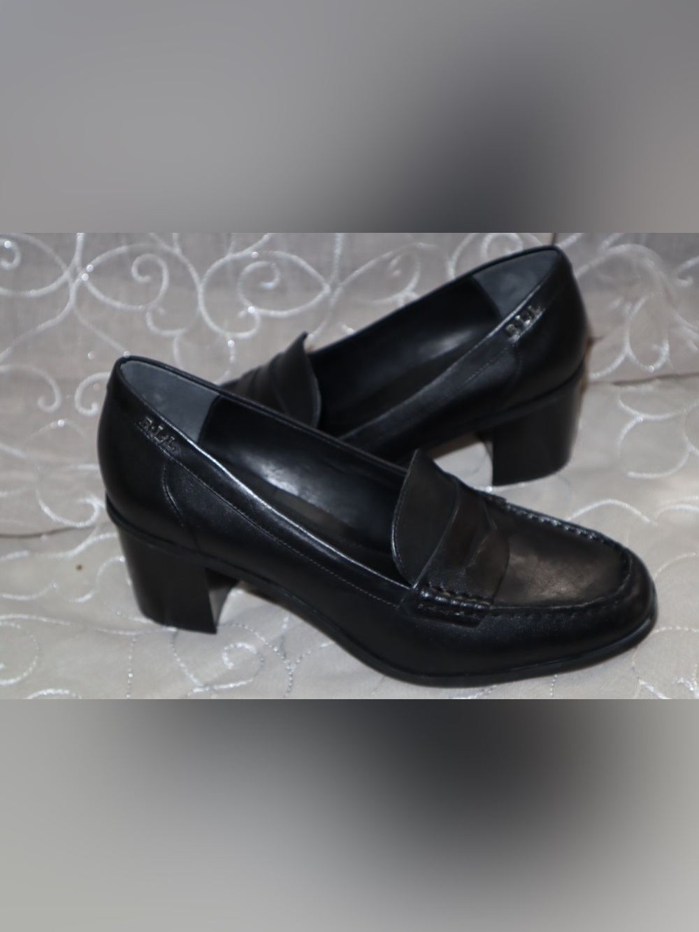 Ralph Lauren Black Leather Block Heel Loafers
